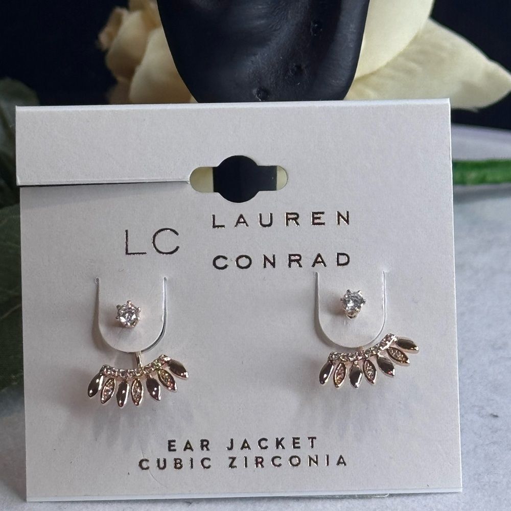 LC Lauren Conrad Rose Gold Tone CZ Stud and Jacket Earrings